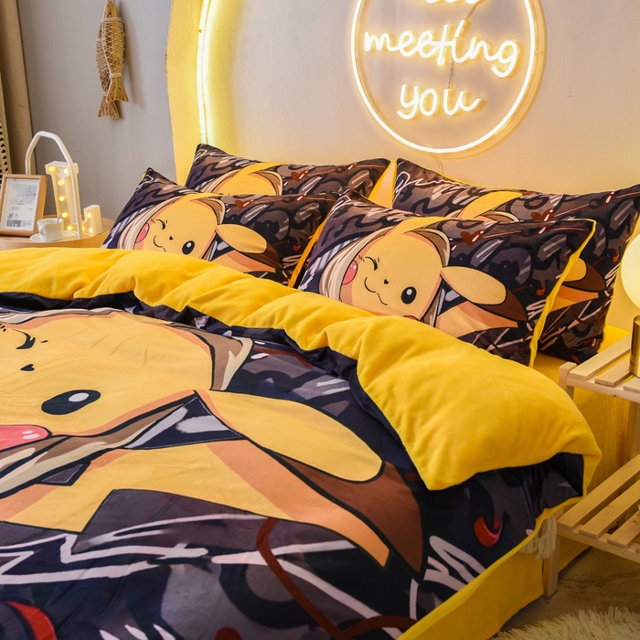 ds生活馆 2026新款大版卡通水晶绒牛奶绒单被套 酷帅皮卡丘