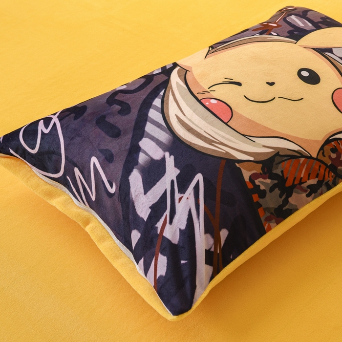 91家纺网 家纺一手货源 找家纺 ds生活馆 2026新款大版卡通水晶绒牛奶绒单被套 酷帅皮卡丘