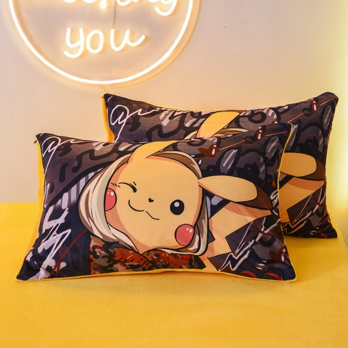 91家纺网 家纺一手货源 找家纺 ds生活馆 2026新款大版卡通水晶绒牛奶绒单被套 酷帅皮卡丘