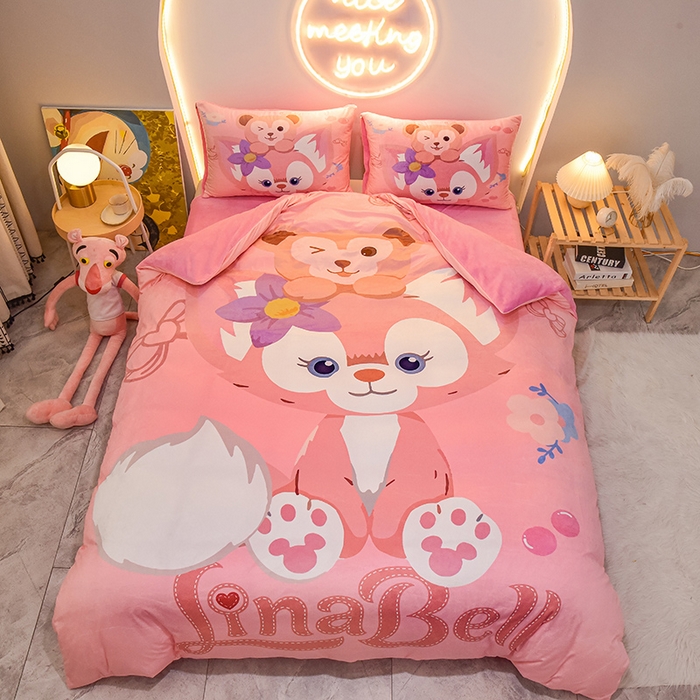 91家纺网 家纺一手货源 找家纺 ds生活馆 2026新款大版卡通水晶绒牛奶绒单被套 玲娜贝尔