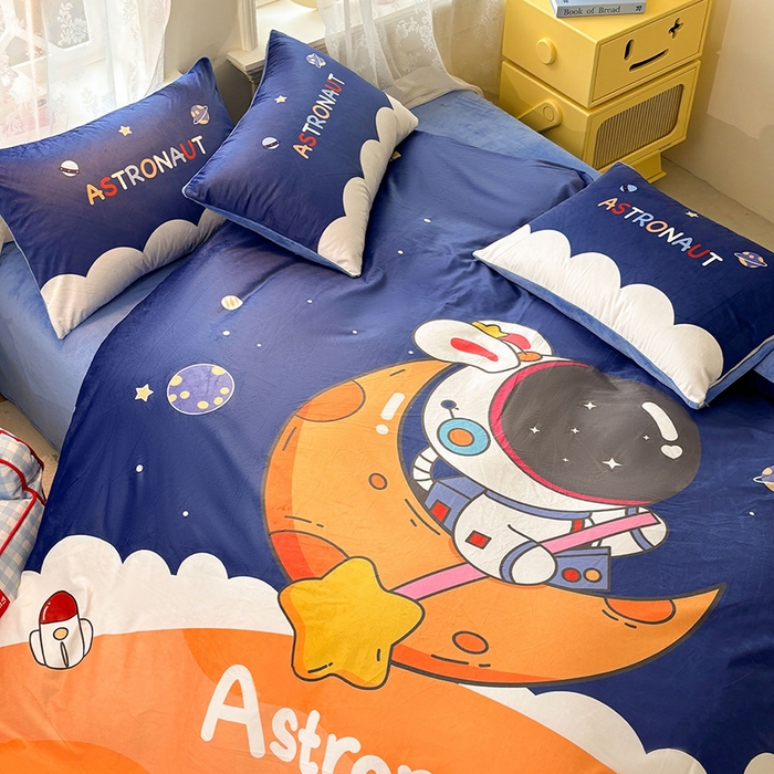 91家纺网 家纺一手货源 找家纺 ds生活馆 2026新款大版卡通水晶绒牛奶绒单被套 流浪月球