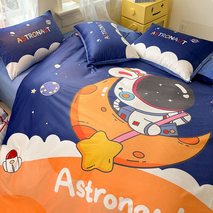 91家纺网 家纺一手货源 找家纺 ds生活馆 2026新款大版卡通水晶绒牛奶绒单被套 流浪月球