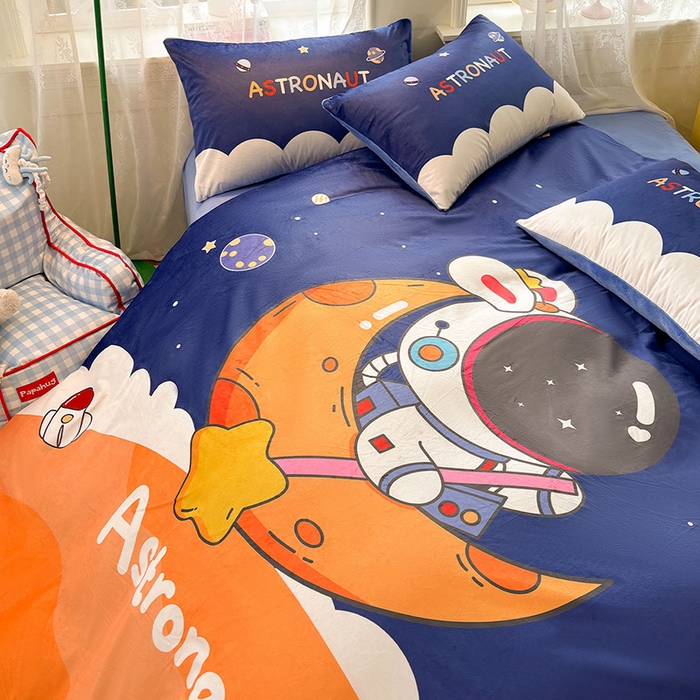 91家纺网 家纺一手货源 找家纺 ds生活馆 2026新款大版卡通水晶绒牛奶绒单被套 流浪月球