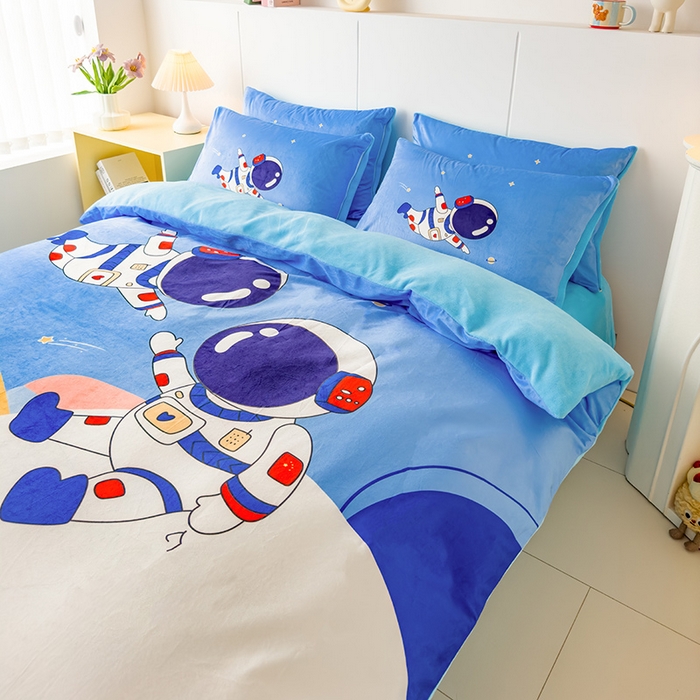 ds生活馆 2026新款大版卡通水晶绒牛奶绒单被套 漫游太空