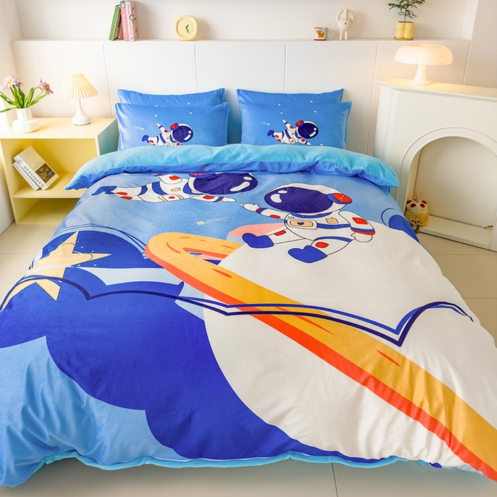 91家纺网 家纺一手货源 找家纺 ds生活馆 2026新款大版卡通水晶绒牛奶绒单被套 漫游太空