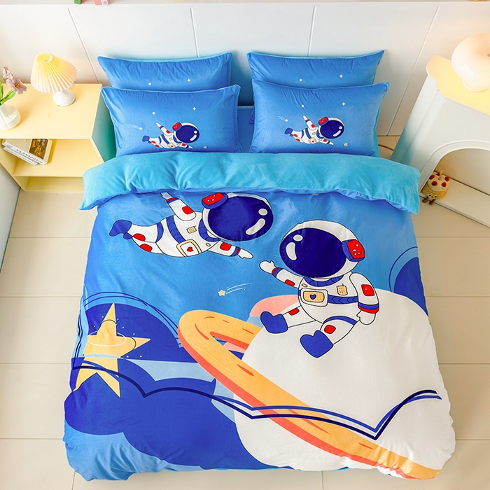 91家纺网 家纺一手货源 找家纺 ds生活馆 2026新款大版卡通水晶绒牛奶绒单被套 漫游太空