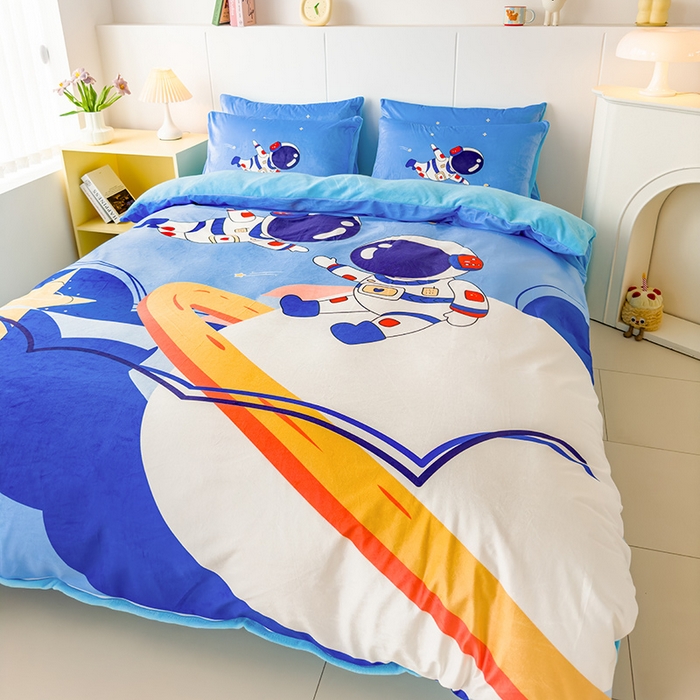 91家纺网 家纺一手货源 找家纺 ds生活馆 2026新款大版卡通水晶绒牛奶绒单被套 漫游太空