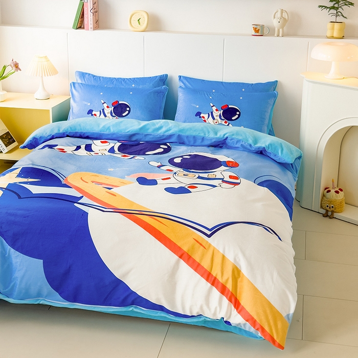 91家纺网 家纺一手货源 找家纺 ds生活馆 2026新款大版卡通水晶绒牛奶绒单被套 漫游太空