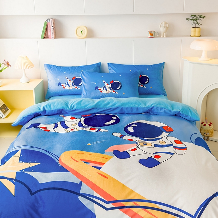 91家纺网 家纺一手货源 找家纺 ds生活馆 2026新款大版卡通水晶绒牛奶绒单被套 漫游太空