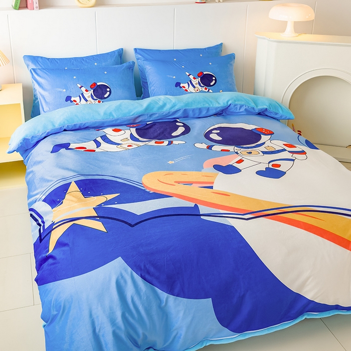 91家纺网 家纺一手货源 找家纺 ds生活馆 2026新款大版卡通水晶绒牛奶绒单被套 漫游太空