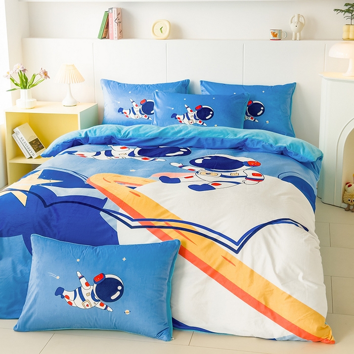 91家纺网 家纺一手货源 找家纺 ds生活馆 2026新款大版卡通水晶绒牛奶绒单被套 漫游太空