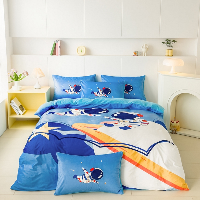 91家纺网 家纺一手货源 找家纺 ds生活馆 2026新款大版卡通水晶绒牛奶绒单被套 漫游太空