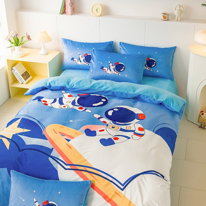 91家纺网 家纺一手货源 找家纺 ds生活馆 2026新款大版卡通水晶绒牛奶绒单被套 漫游太空