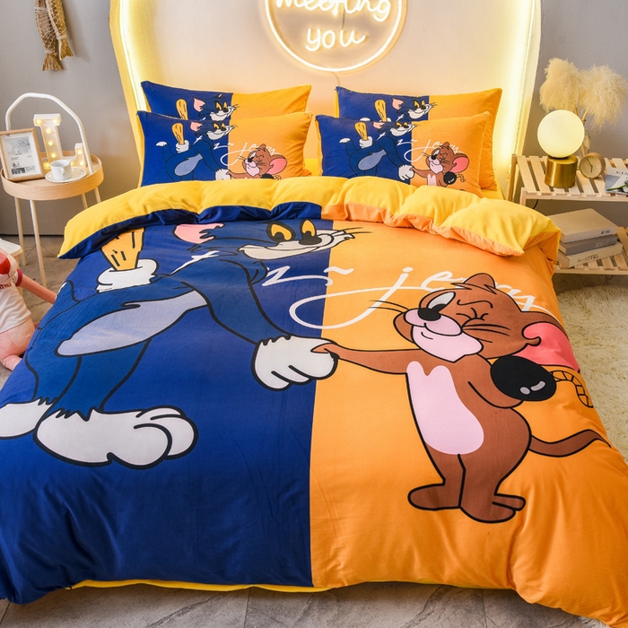 91家纺网 家纺一手货源 找家纺 ds生活馆 2026新款大版卡通水晶绒牛奶绒单被套 猫和老鼠