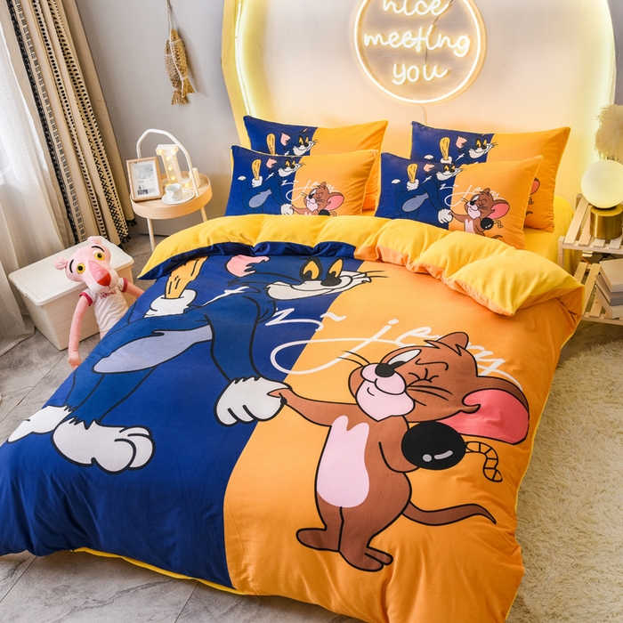 91家纺网 家纺一手货源 找家纺 ds生活馆 2026新款大版卡通水晶绒牛奶绒单被套 猫和老鼠