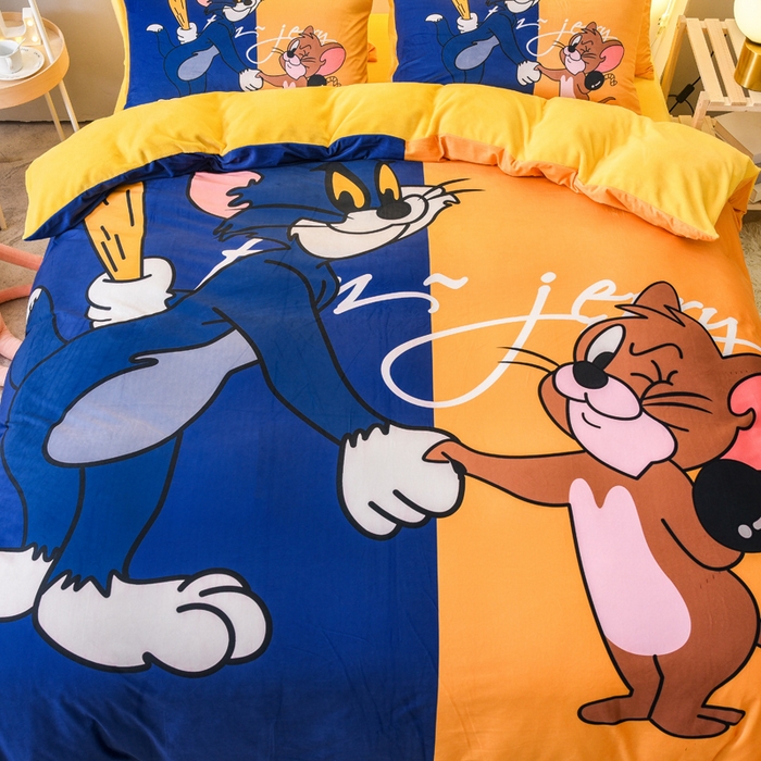 91家纺网 家纺一手货源 找家纺 ds生活馆 2026新款大版卡通水晶绒牛奶绒单被套 猫和老鼠