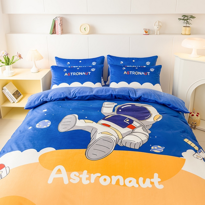 91家纺网 家纺一手货源 找家纺 ds生活馆 2026新款大版卡通水晶绒牛奶绒单被套 太空漫步