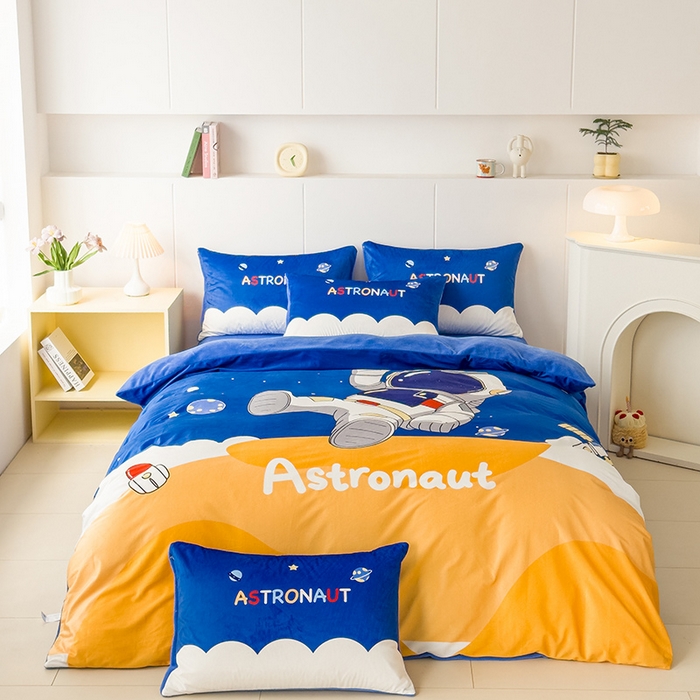 91家纺网 家纺一手货源 找家纺 ds生活馆 2026新款大版卡通水晶绒牛奶绒单被套 太空漫步