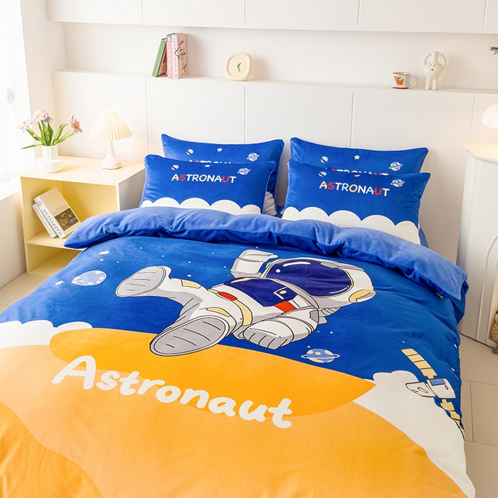 91家纺网 家纺一手货源 找家纺 ds生活馆 2026新款大版卡通水晶绒牛奶绒单被套 太空漫步