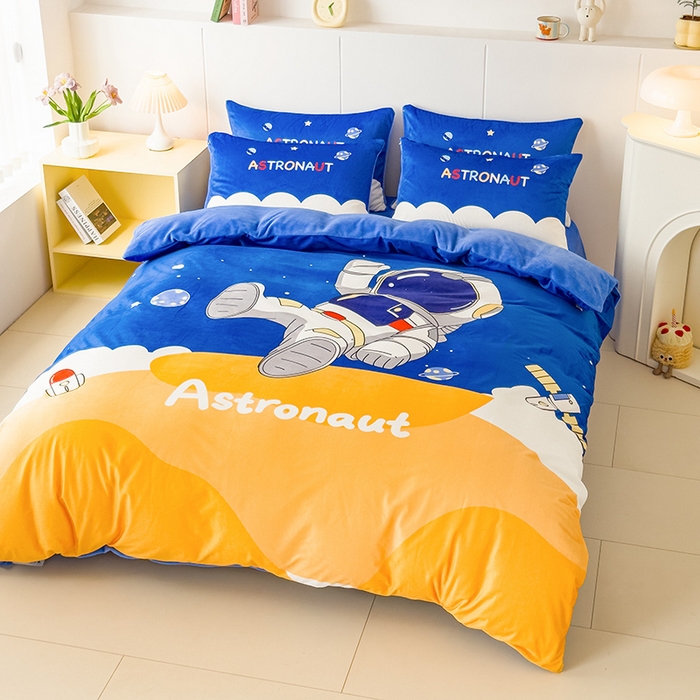 91家纺网 家纺一手货源 找家纺 ds生活馆 2026新款大版卡通水晶绒牛奶绒单被套 太空漫步