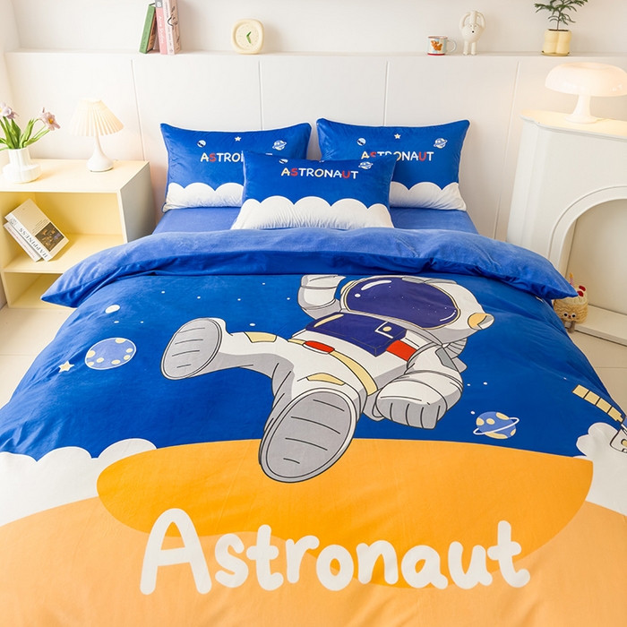 91家纺网 家纺一手货源 找家纺 ds生活馆 2026新款大版卡通水晶绒牛奶绒单被套 太空漫步