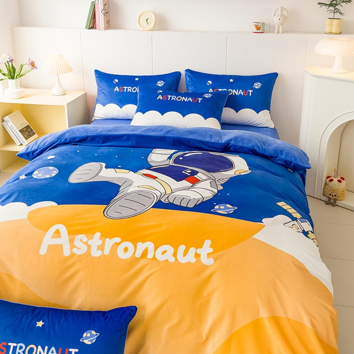 91家纺网 家纺一手货源 找家纺 ds生活馆 2026新款大版卡通水晶绒牛奶绒单被套 太空漫步