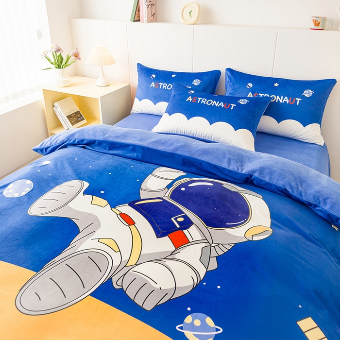 91家纺网 家纺一手货源 找家纺 ds生活馆 2026新款大版卡通水晶绒牛奶绒单被套 太空漫步