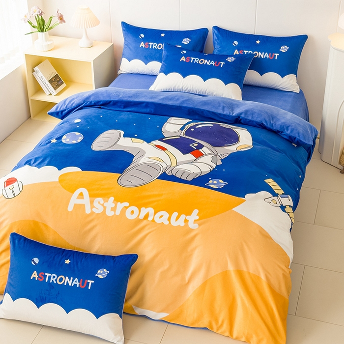 91家纺网 家纺一手货源 找家纺 ds生活馆 2026新款大版卡通水晶绒牛奶绒单被套 太空漫步