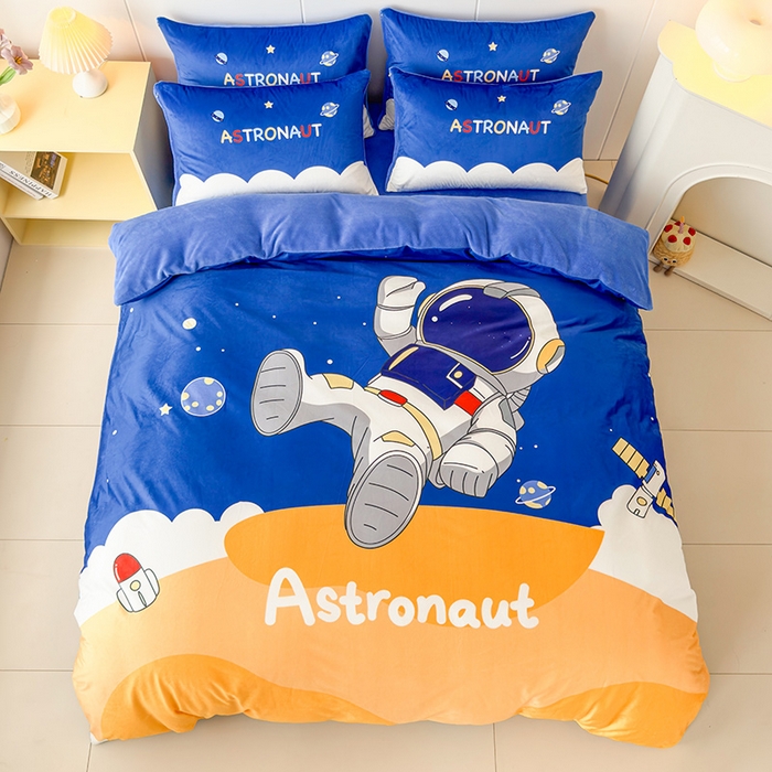 91家纺网 家纺一手货源 找家纺 ds生活馆 2026新款大版卡通水晶绒牛奶绒单被套 太空漫步