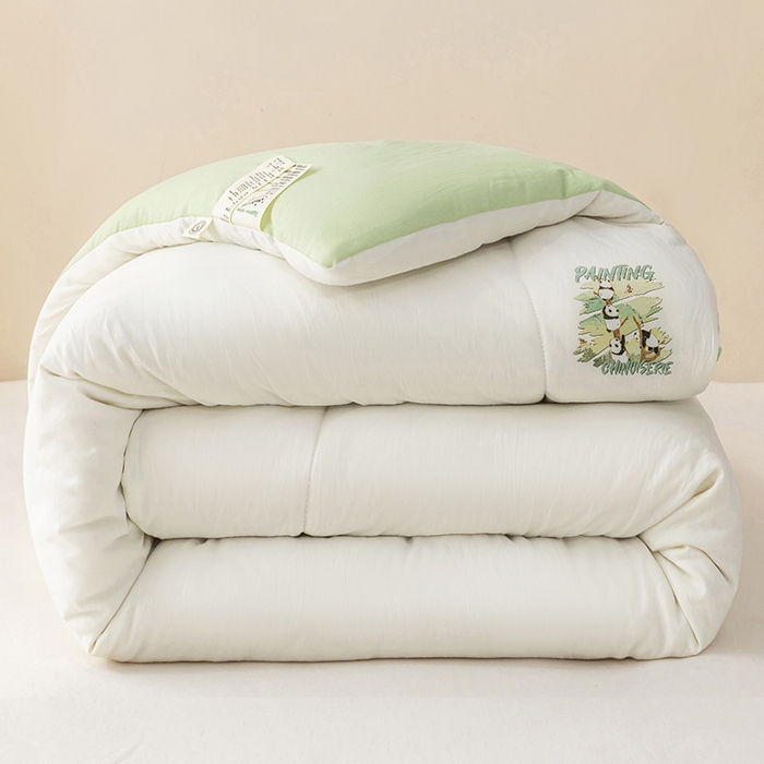帕芬鸟家纺 2025新款超柔水洗棉大豆被子被芯 米白拼绿