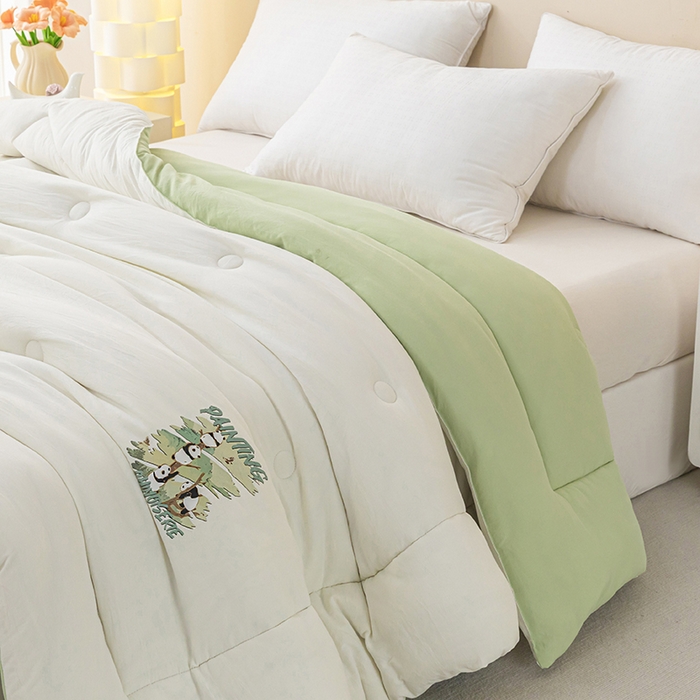 91家纺网 家纺一手货源 找家纺 帕芬鸟家纺 2025新款超柔水洗棉大豆被子被芯 米白拼绿