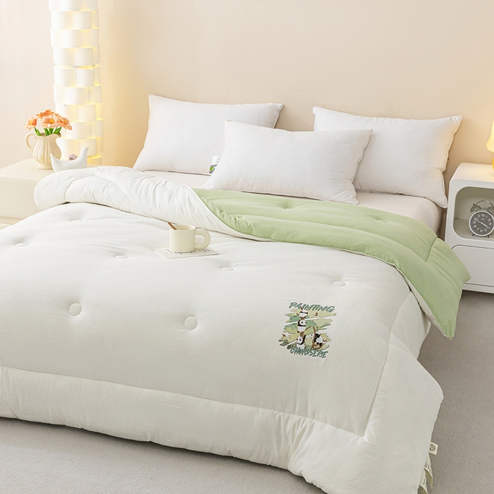 91家纺网 家纺一手货源 找家纺 帕芬鸟家纺 2025新款超柔水洗棉大豆被子被芯 米白拼绿