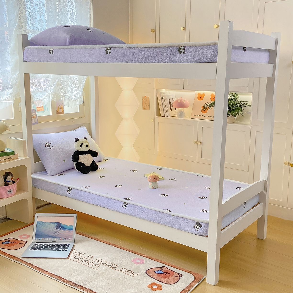 91家纺网 家纺一手货源 找家纺 （总）眠势力 2025新款250g双面绒学生床笠单件三件套宿舍上下铺刺绣款牛奶绒床垫保护套