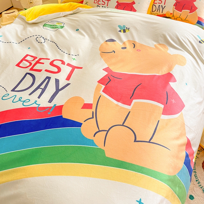 91家纺网 家纺一手货源 找家纺 ds生活馆 2026新款大版卡通水晶绒牛奶绒单被套 维尼小熊