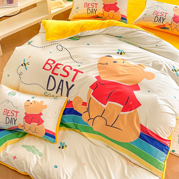 91家纺网 家纺一手货源 找家纺 ds生活馆 2026新款大版卡通水晶绒牛奶绒单被套 维尼小熊