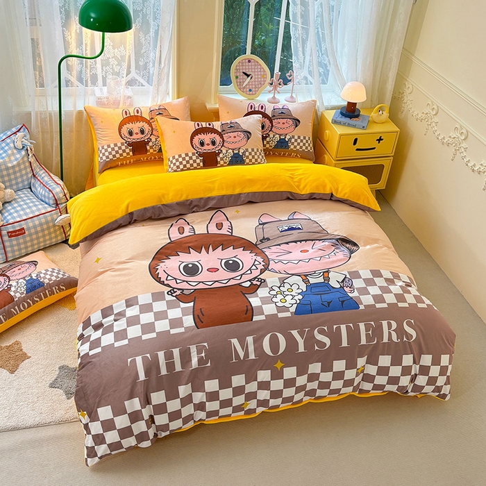 91家纺网 家纺一手货源 找家纺 ds生活馆 2026新款大版卡通水晶绒牛奶绒单被套 小春野