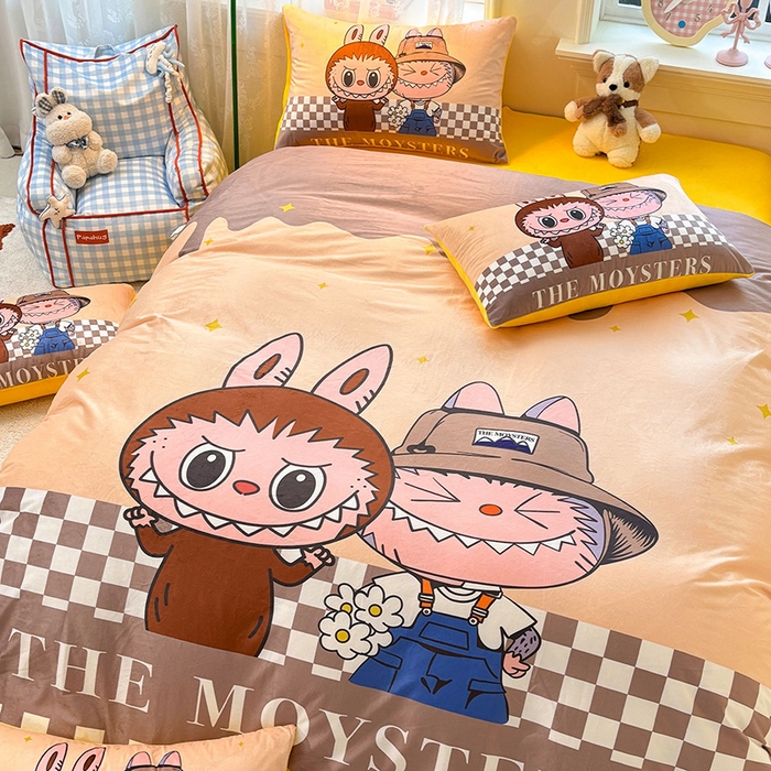 91家纺网 家纺一手货源 找家纺 ds生活馆 2026新款大版卡通水晶绒牛奶绒单被套 小春野