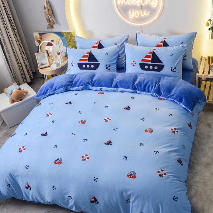 91家纺网 家纺一手货源 找家纺 ds生活馆 2026新款大版卡通水晶绒牛奶绒单被套 小帆船