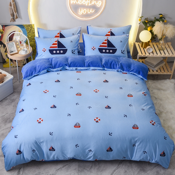 91家纺网 家纺一手货源 找家纺 ds生活馆 2026新款大版卡通水晶绒牛奶绒单被套 小帆船