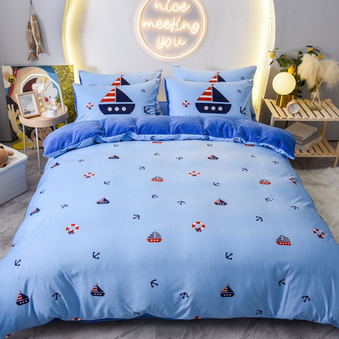 91家纺网 家纺一手货源 找家纺 ds生活馆 2026新款大版卡通水晶绒牛奶绒单被套 小帆船