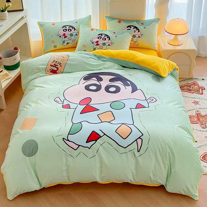 91家纺网 家纺一手货源 找家纺 ds生活馆 2026新款大版卡通水晶绒牛奶绒单被套 小新