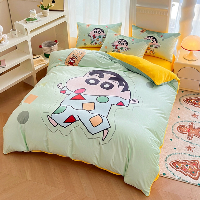 91家纺网 家纺一手货源 找家纺 ds生活馆 2026新款大版卡通水晶绒牛奶绒单被套 小新