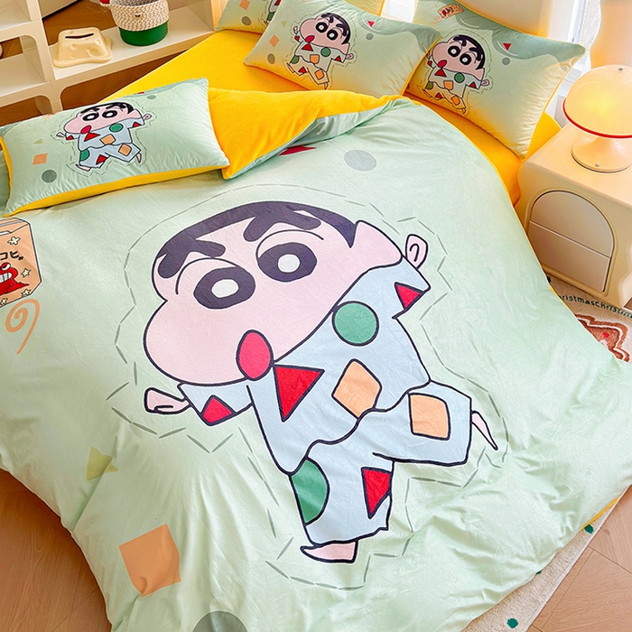 91家纺网 家纺一手货源 找家纺 ds生活馆 2026新款大版卡通水晶绒牛奶绒单被套 小新