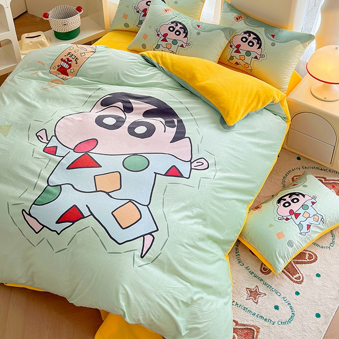 91家纺网 家纺一手货源 找家纺 ds生活馆 2026新款大版卡通水晶绒牛奶绒单被套 小新