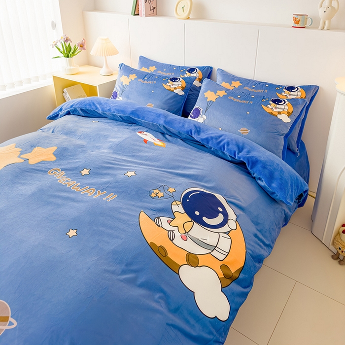 ds生活馆 2026新款大版卡通水晶绒牛奶绒单被套 宇航员