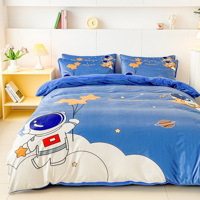 91家纺网 家纺一手货源 找家纺 ds生活馆 2026新款大版卡通水晶绒牛奶绒单被套 宇航员