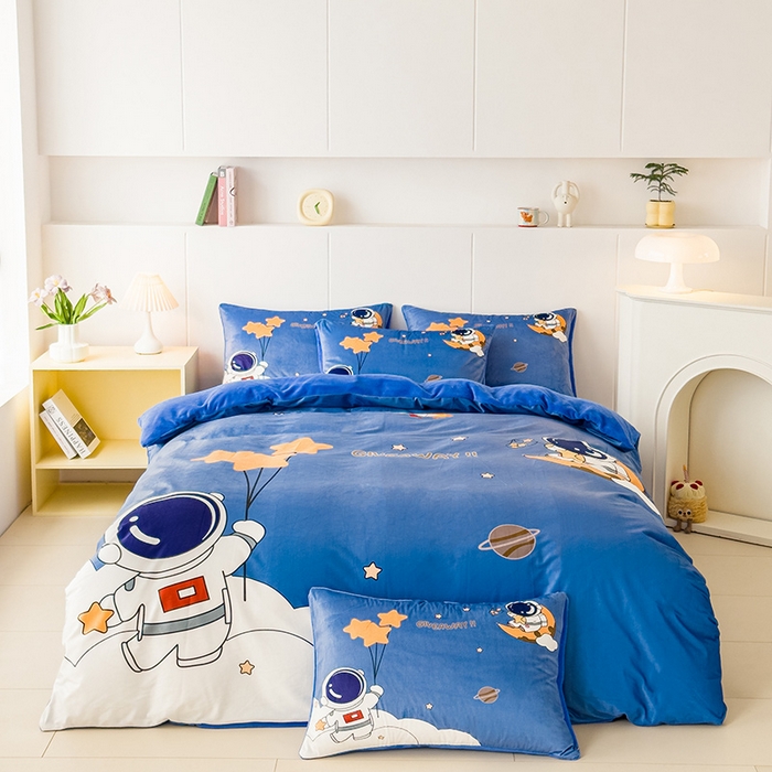 91家纺网 家纺一手货源 找家纺 ds生活馆 2026新款大版卡通水晶绒牛奶绒单被套 宇航员