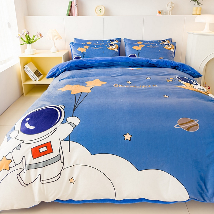 91家纺网 家纺一手货源 找家纺 ds生活馆 2026新款大版卡通水晶绒牛奶绒单被套 宇航员