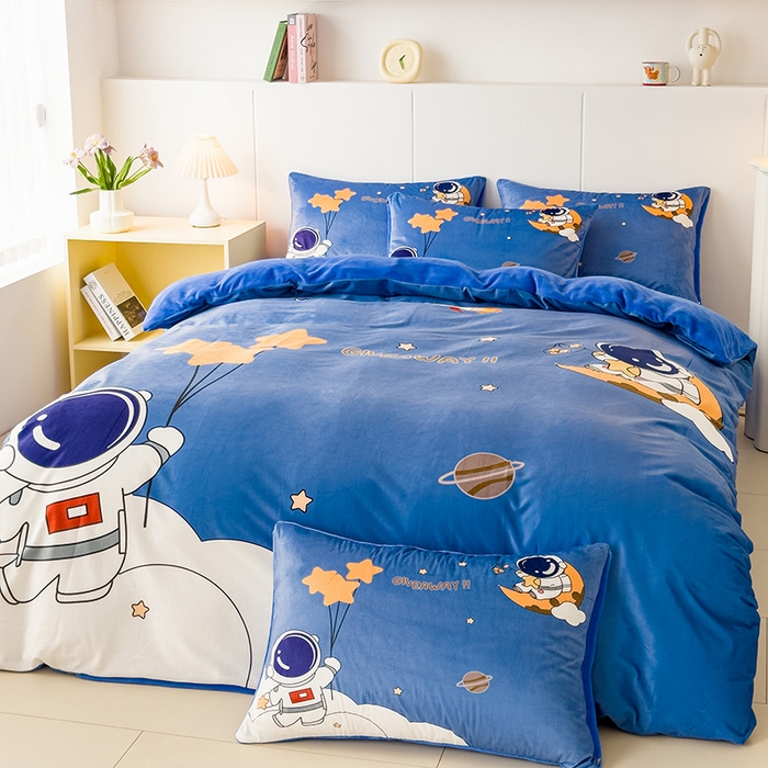 91家纺网 家纺一手货源 找家纺 ds生活馆 2026新款大版卡通水晶绒牛奶绒单被套 宇航员