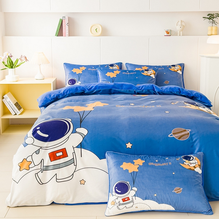 91家纺网 家纺一手货源 找家纺 ds生活馆 2026新款大版卡通水晶绒牛奶绒单被套 宇航员